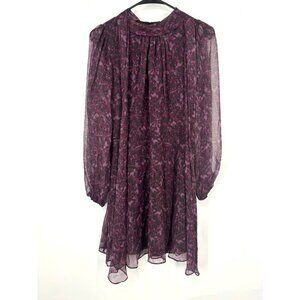 The Westside Silk Ruffle Sleeve Metallic Purple and Black Long Sleeve Dress XS